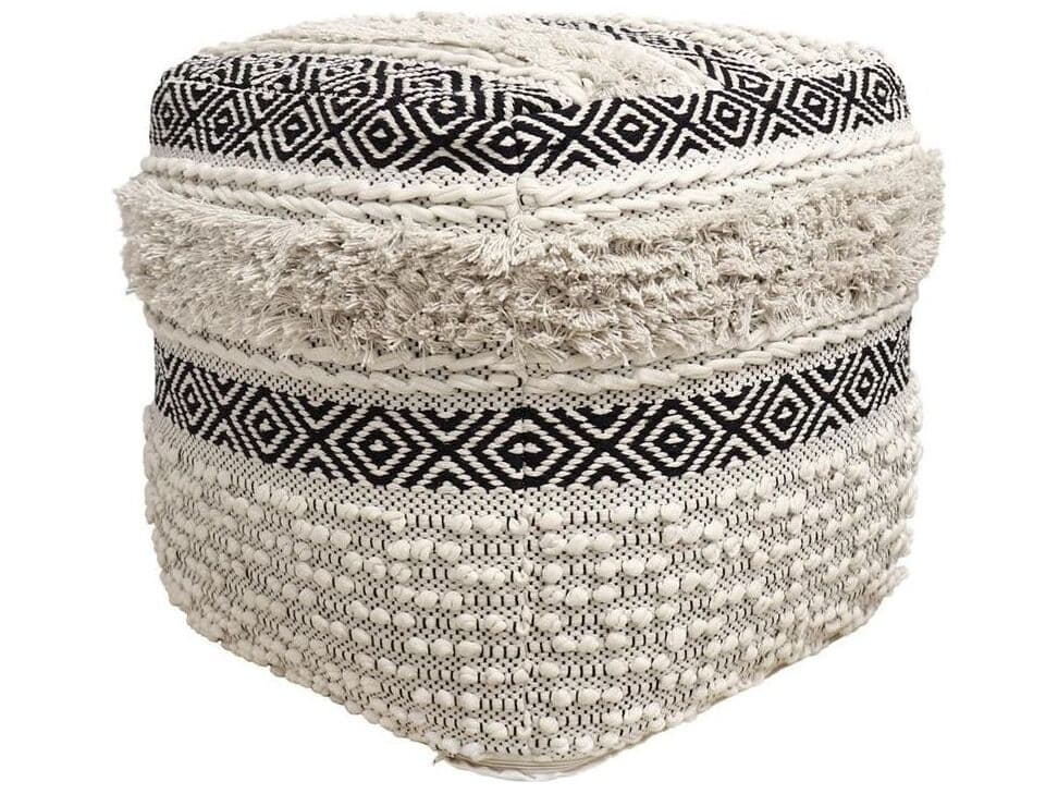 Pasargad Home Grand Canyon Ivory Black Beige Upholstered Pouf