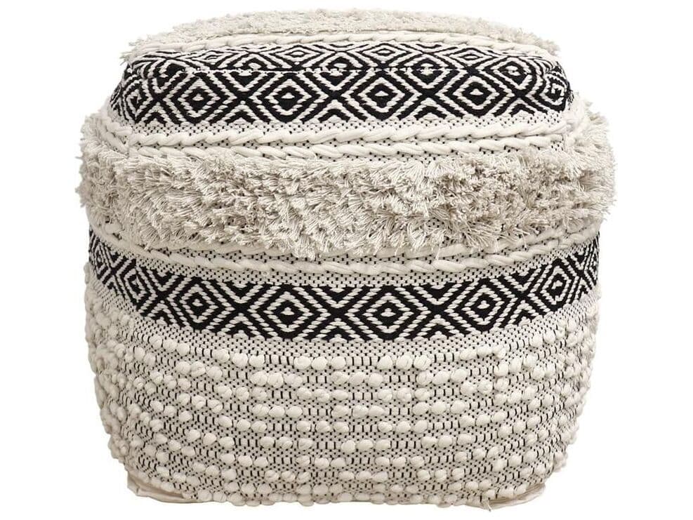 Pasargad Home Grand Canyon Ivory Black Beige Upholstered Pouf