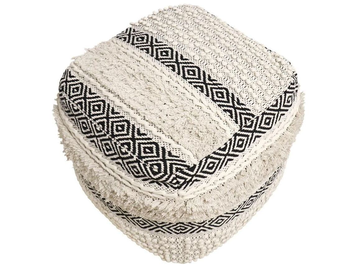 Pasargad Home Grand Canyon Ivory Black Beige Upholstered Pouf