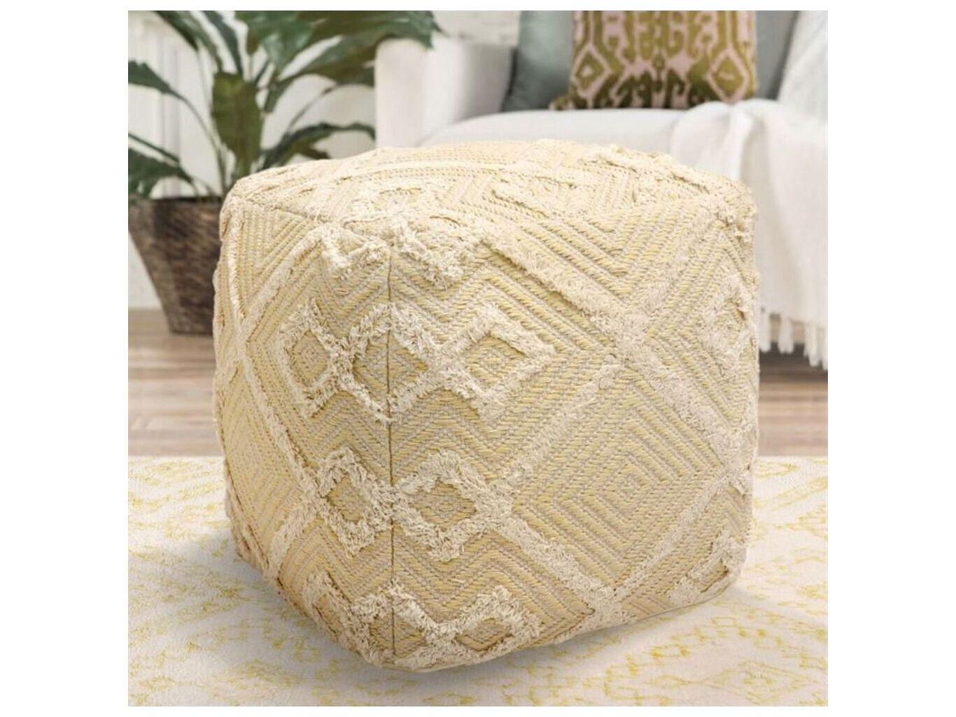 Pasargad Home Grand Canyon Yellow Ivory Upholstered Pouf