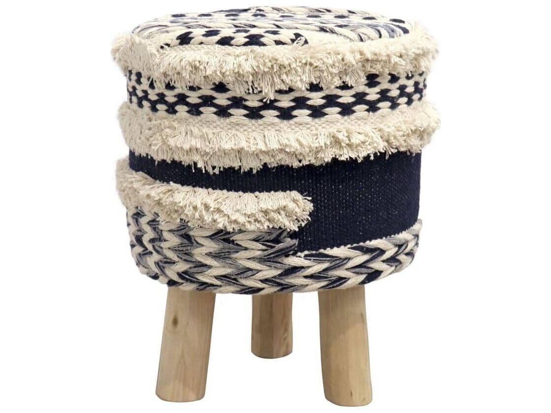 Pasargad Home Grandcanyon Navy Beige Blue Upholstered Accent Stool