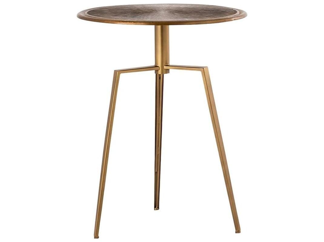 Pasargad Home Byzantine Delos Round Metal Antique Brass End Table