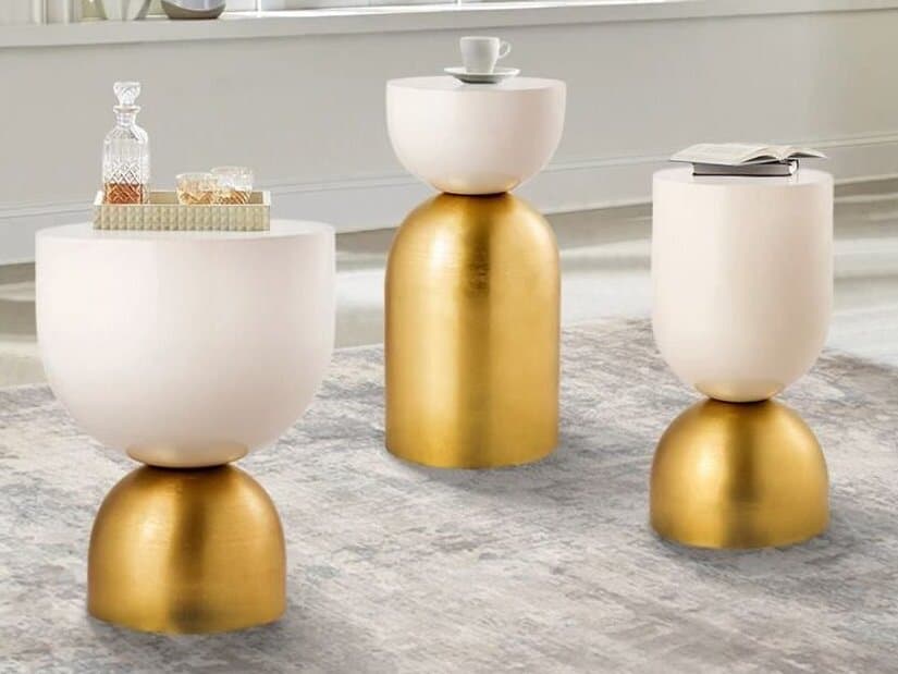 Pasargad Home Byzantine Calista Round Metal Brass Ivory End Table