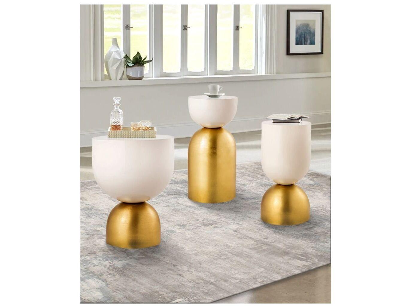 Pasargad Home Byzantine Calista Round Metal Gold Ivory End Table