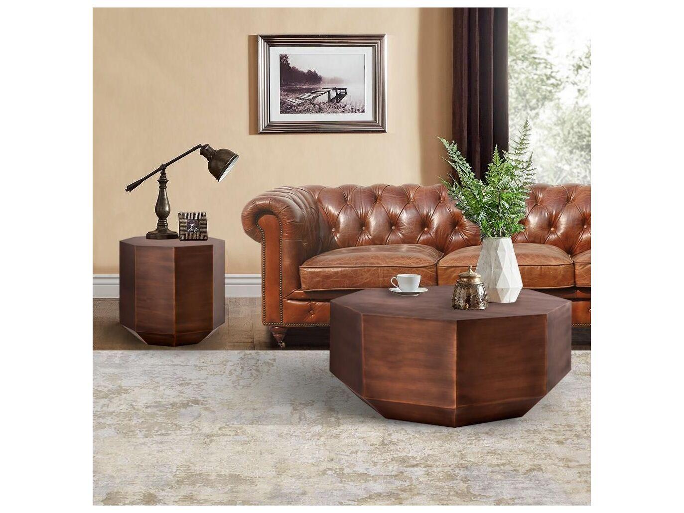 Pasargad Home Byzantine Dorian Octagon Metal Copper Coffee Table