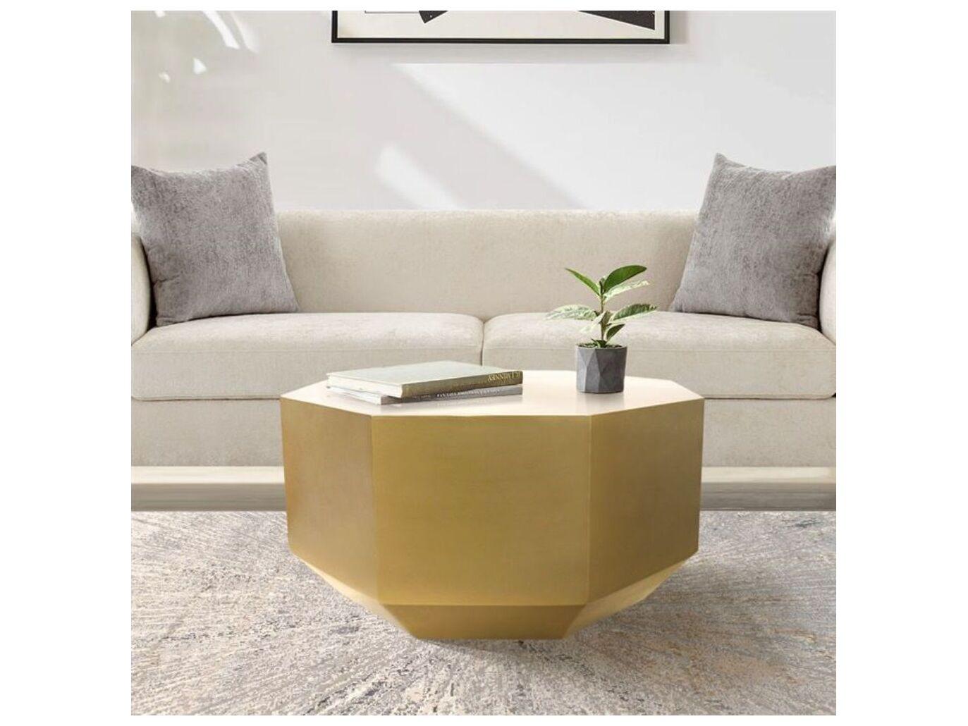 Pasargad Home Byzantine Dorian Octagon Metal Brass Coffee Table