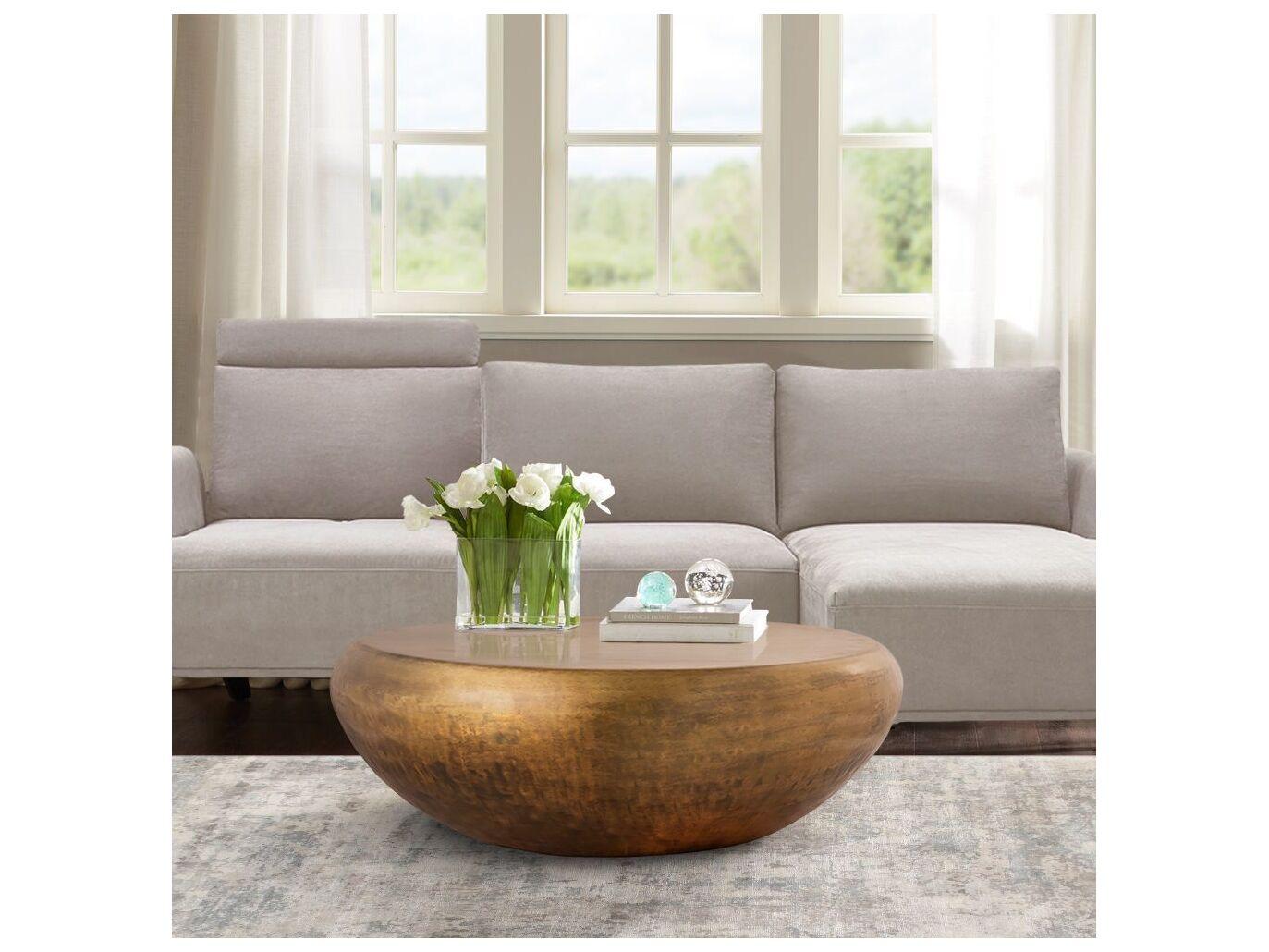 Pasargad Home Byzantine Helios Round Metal Brass Coffee Table