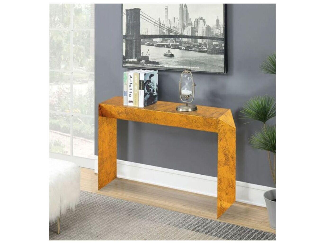 Pasargad Home Byzantine Katya Rectangular Metal Gold Foil Console Table