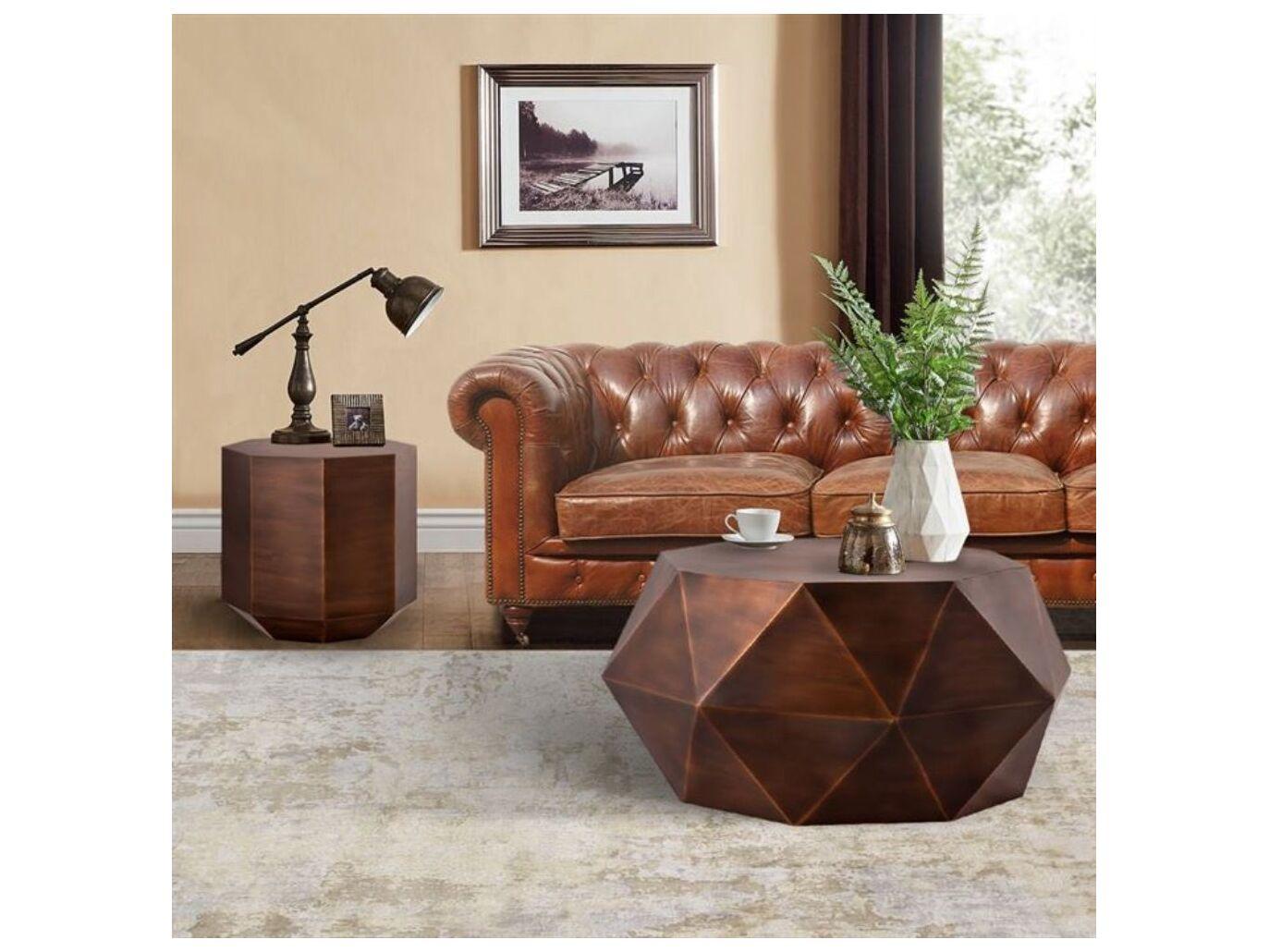 Pasargad Home Byzantine Kronos Octagon Metal Copper Coffee Table