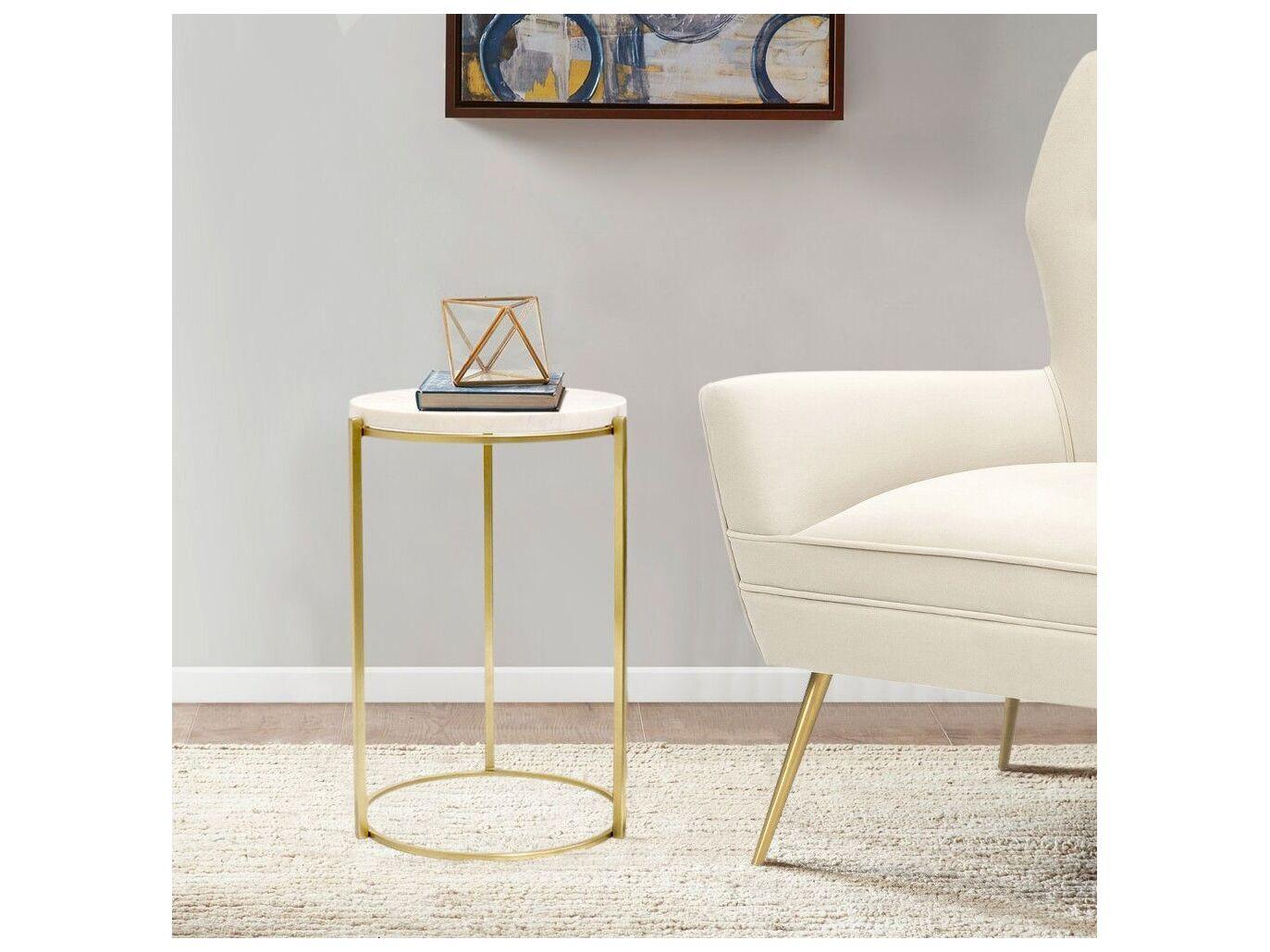 Pasargad Home Beacon Carina Round Marble White Gold End Table