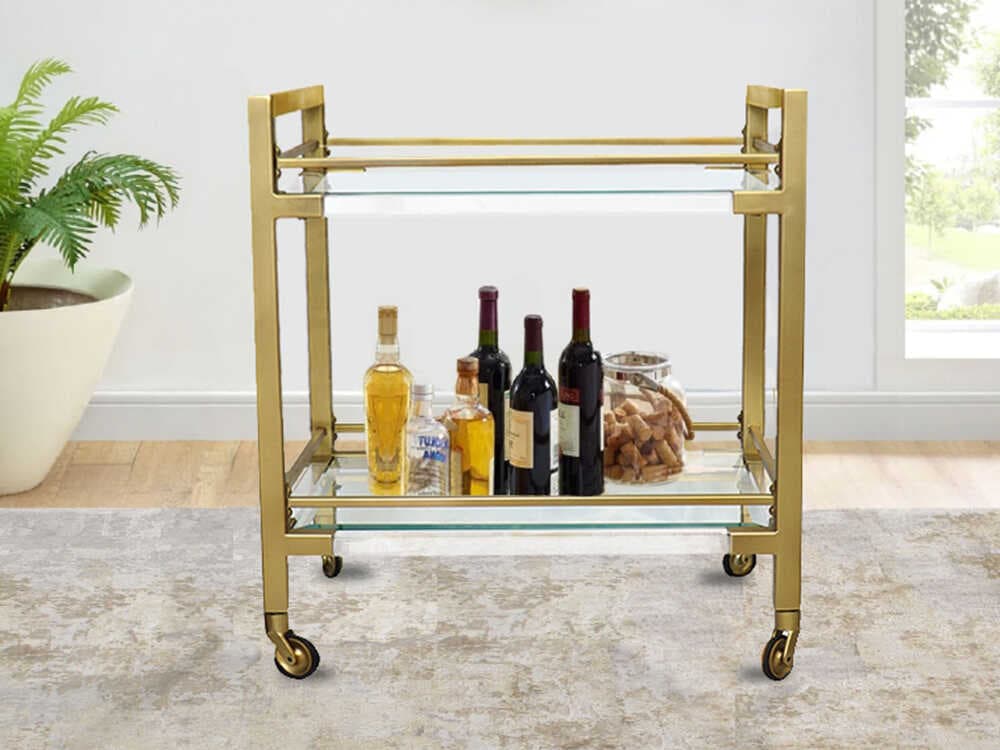 Pasargad Home Beacon Baylor Glass Clear Brass Bar Cart