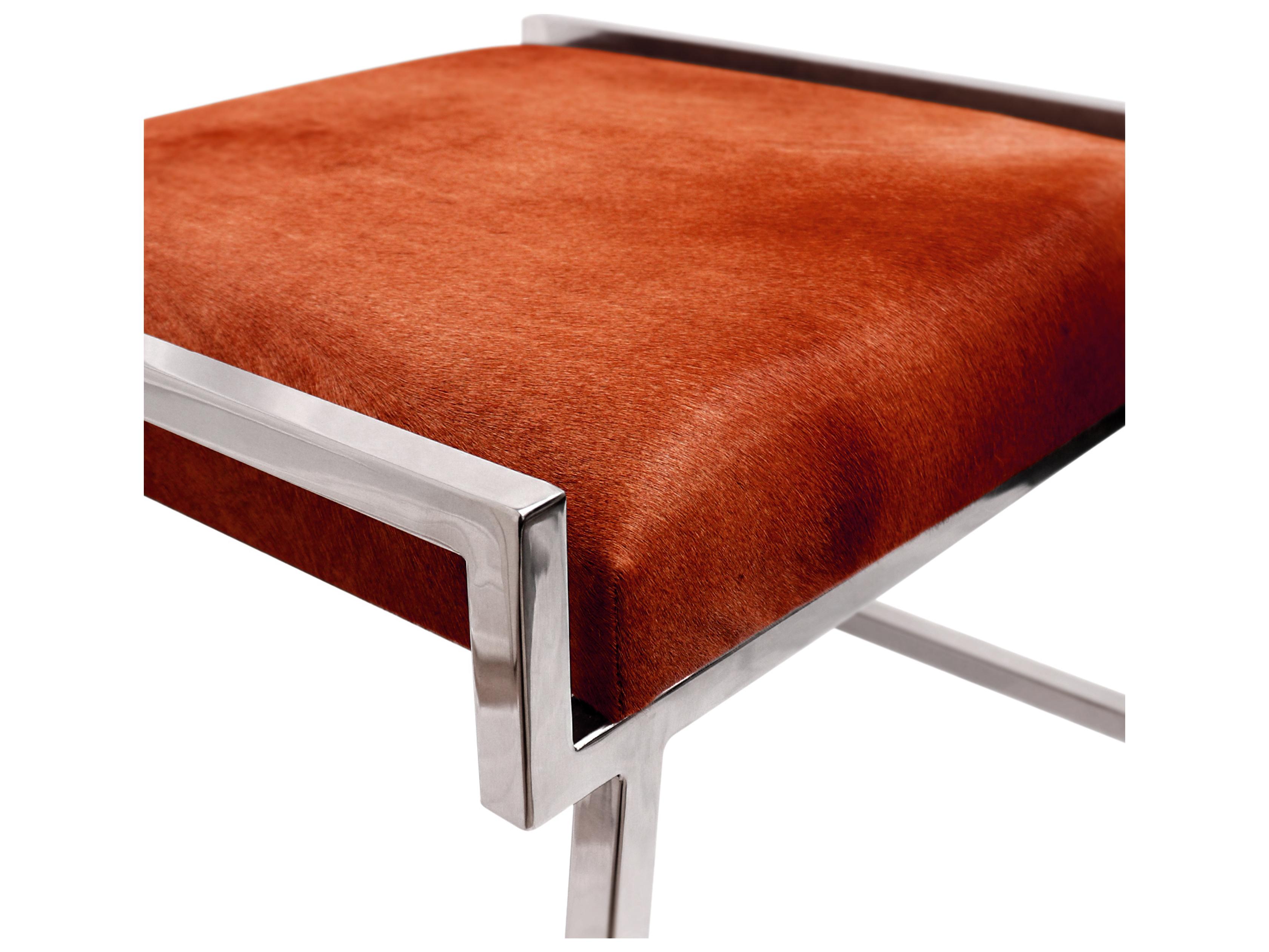 Pasargad Home Beacon Eira Brown Silver Leather Accent Stool