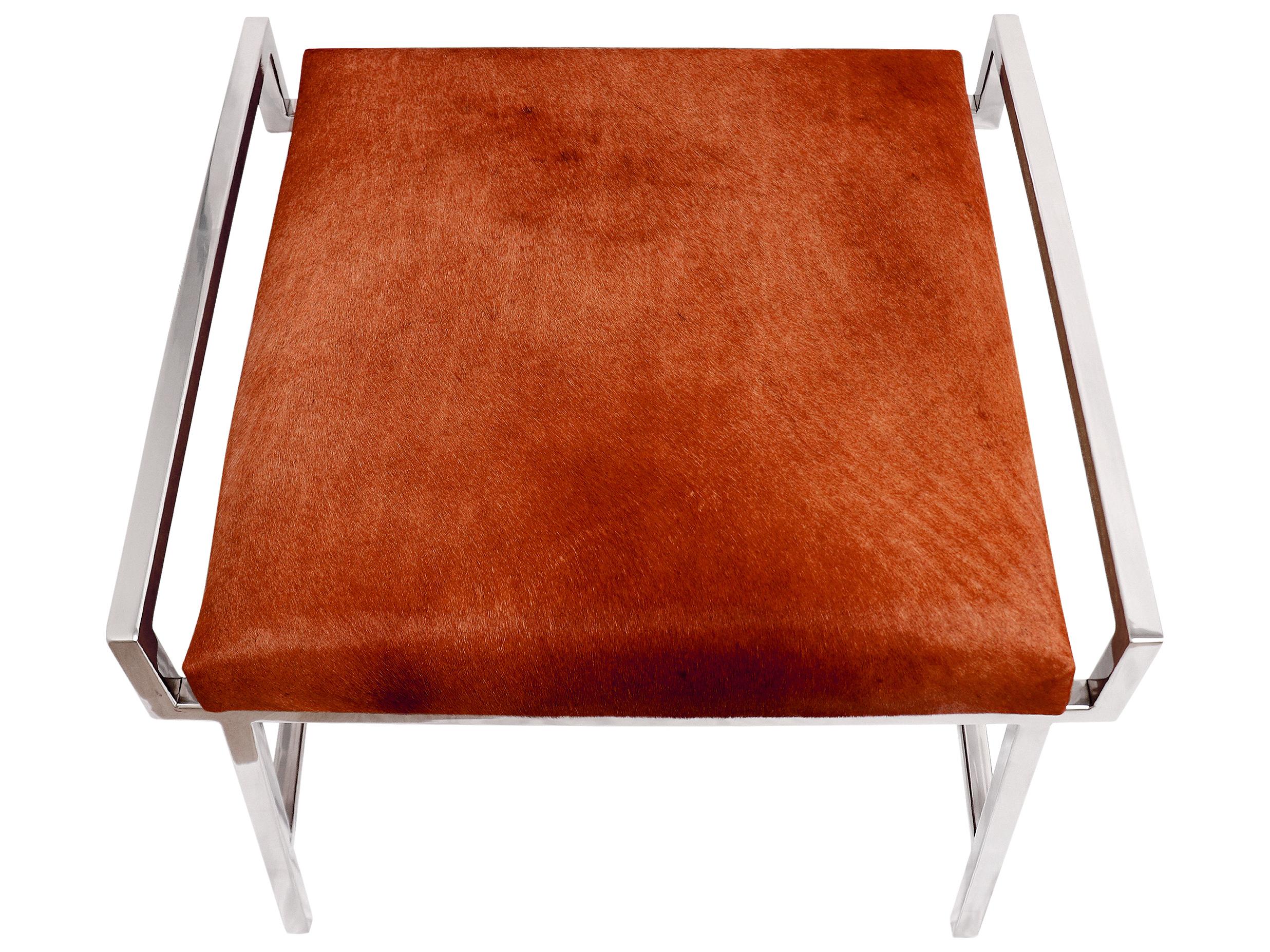 Pasargad Home Beacon Eira Brown Silver Leather Accent Stool
