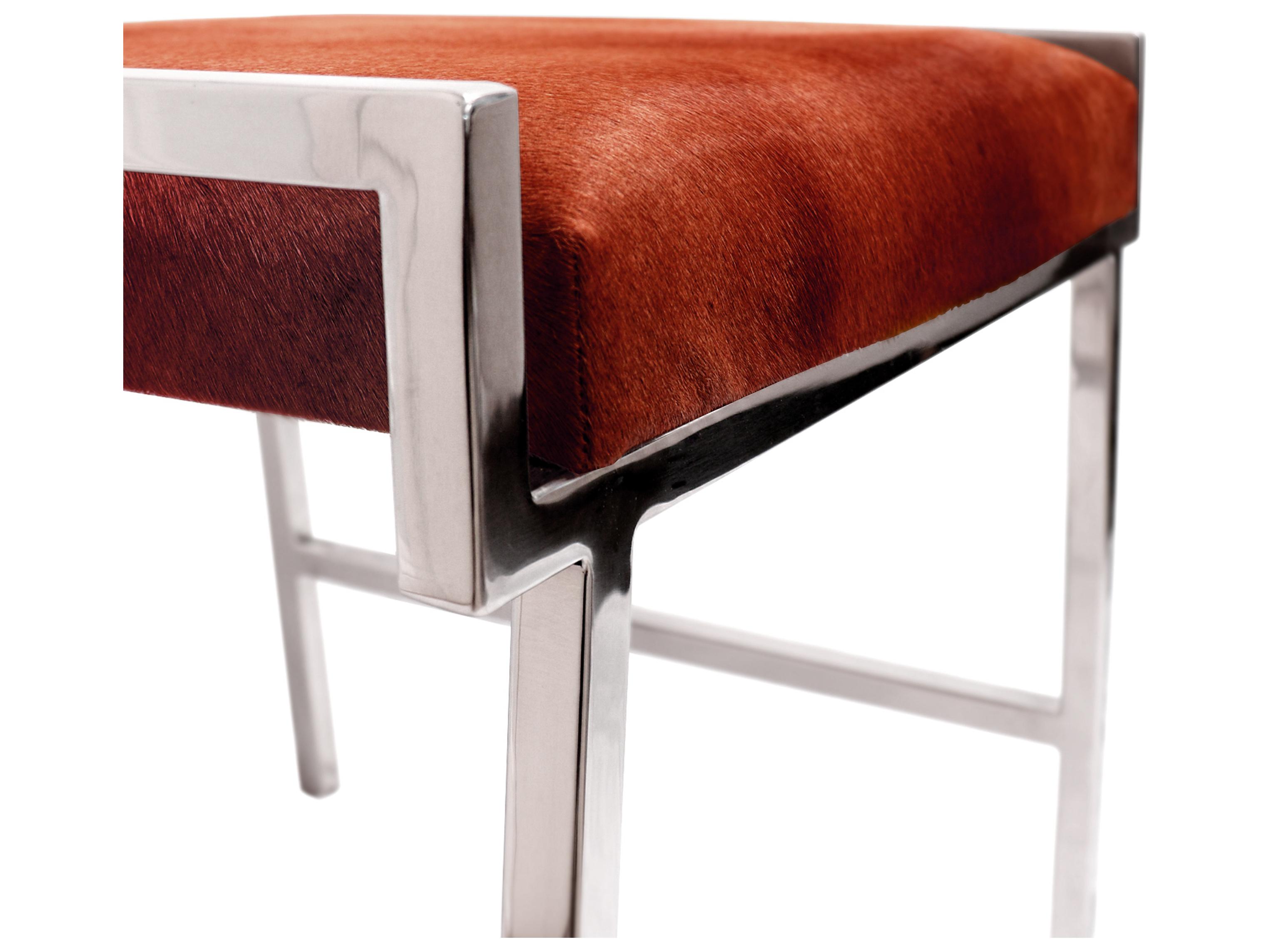 Pasargad Home Beacon Eira Brown Silver Leather Accent Stool