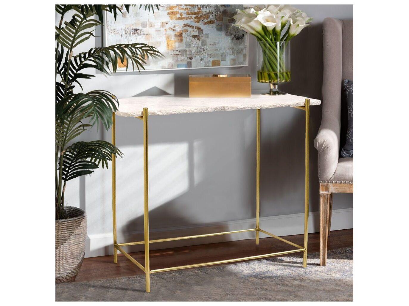 Pasargad Home Beacon Vasto Rectangular Marble White Gold Console Table