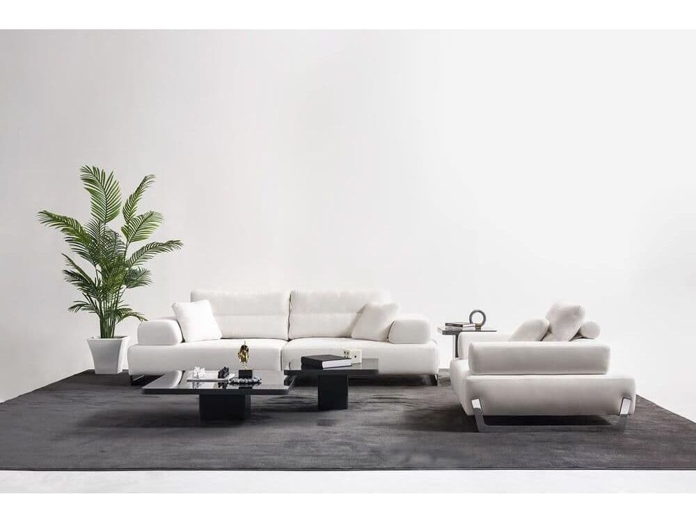 Pasargad Home Positano Ravenna White Chrome Upholstered Sofa