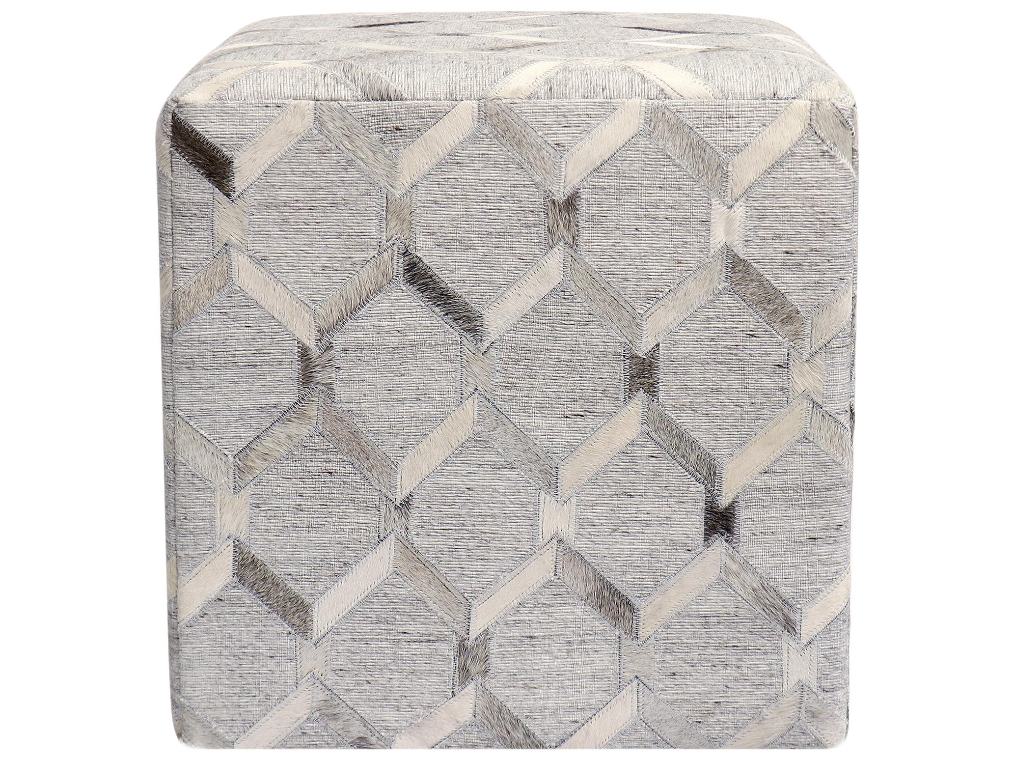 Pasargad Home Galaxy Geometric Silver Cowhide Ottoman