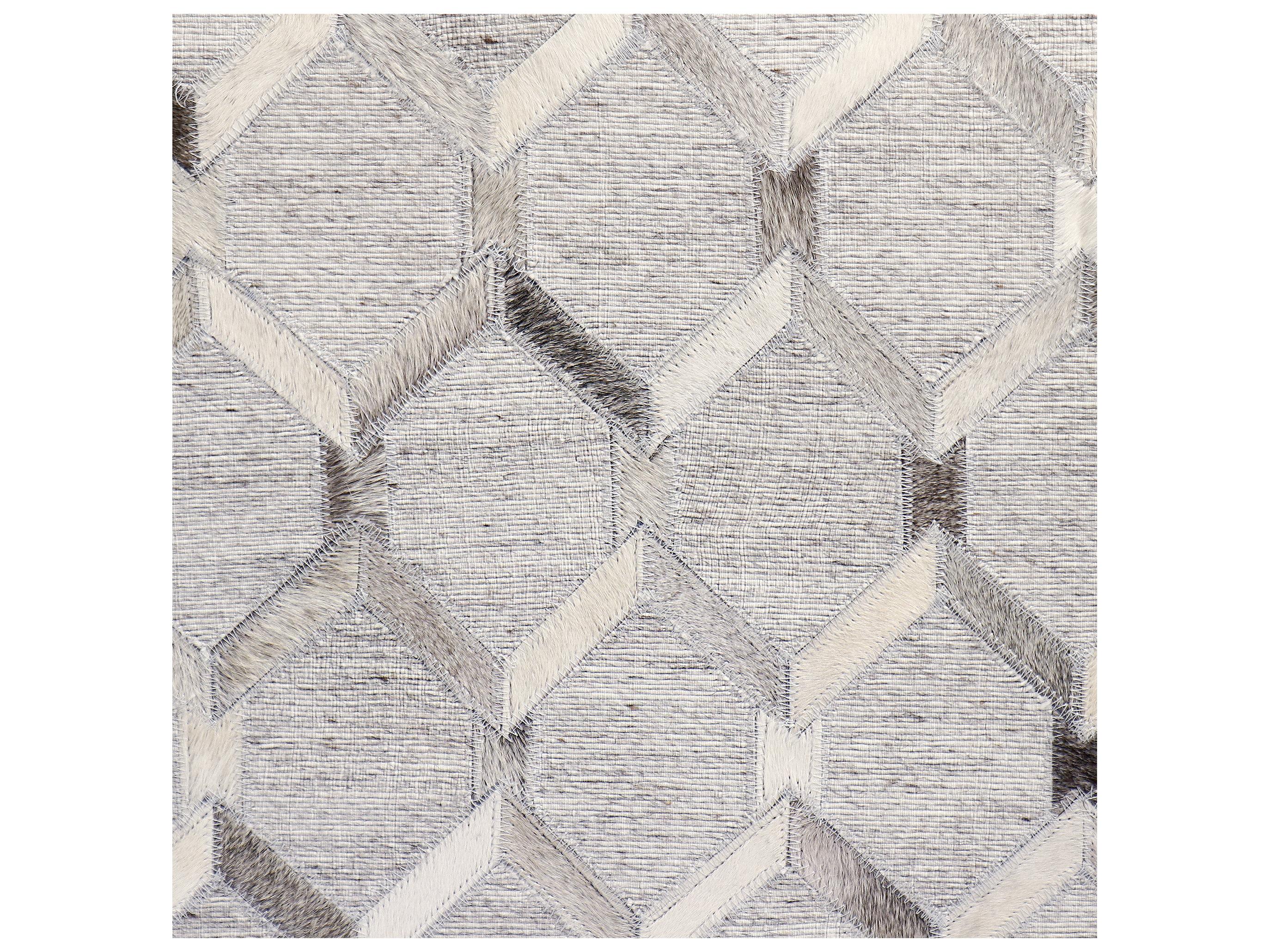 Pasargad Home Galaxy Geometric Silver Cowhide Ottoman