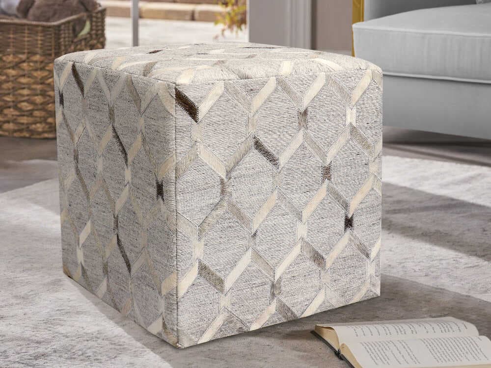 Pasargad Home Galaxy Geometric Silver Cowhide Ottoman