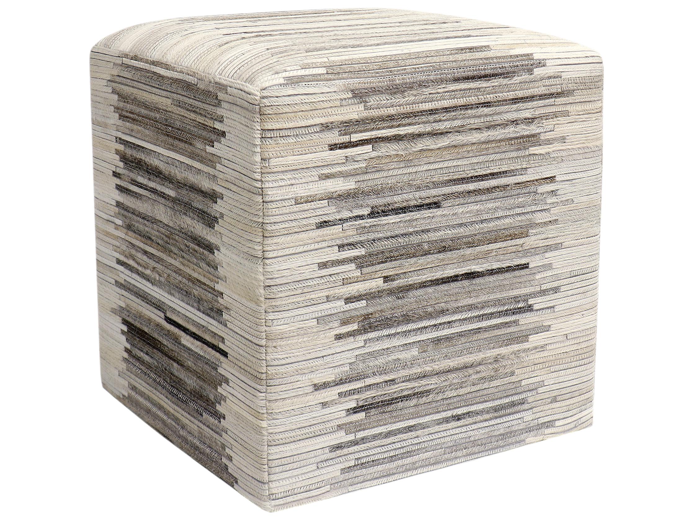 Pasargad Home Galaxy Cowhide Silver Pouf