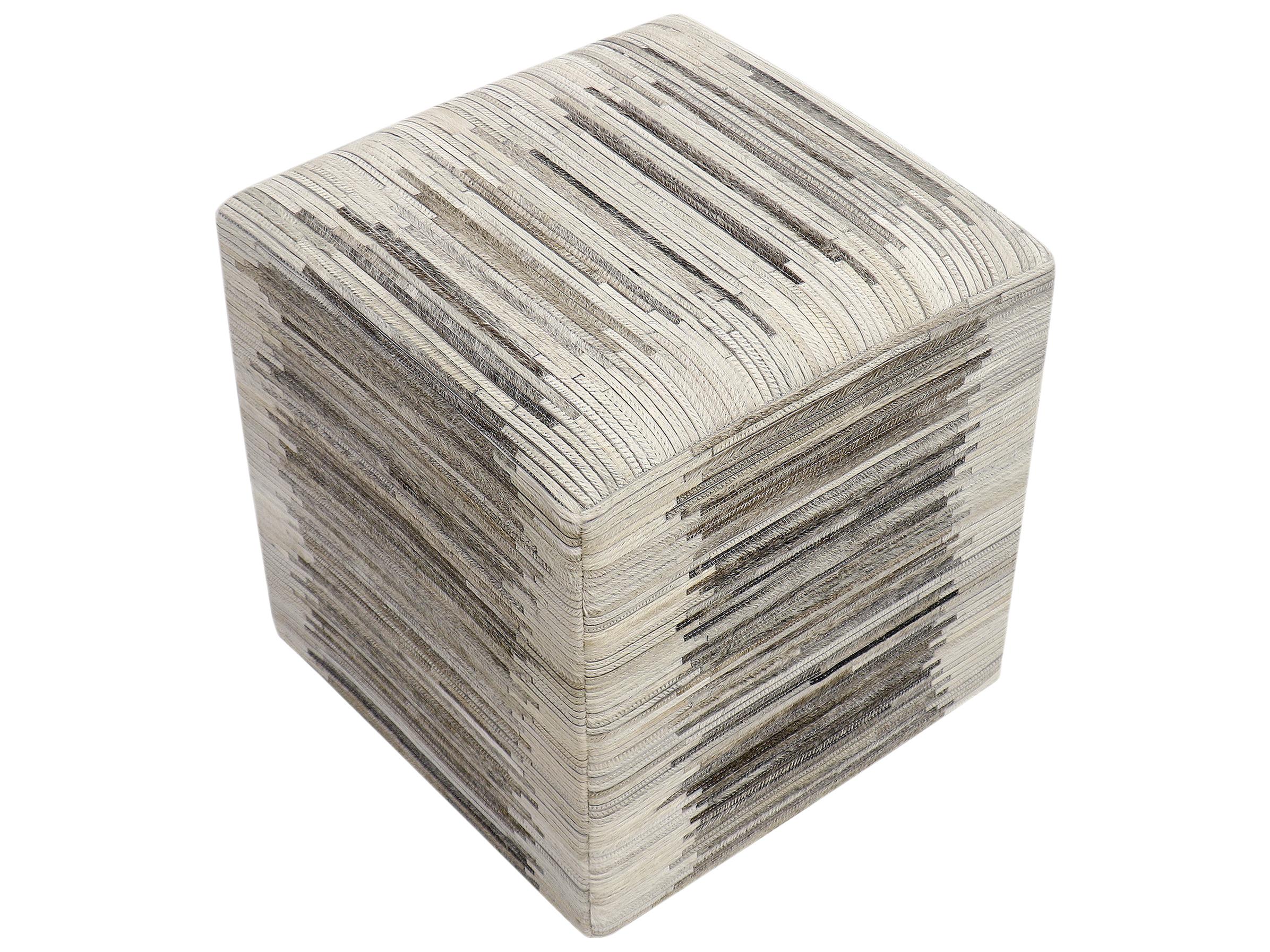 Pasargad Home Galaxy Cowhide Silver Pouf