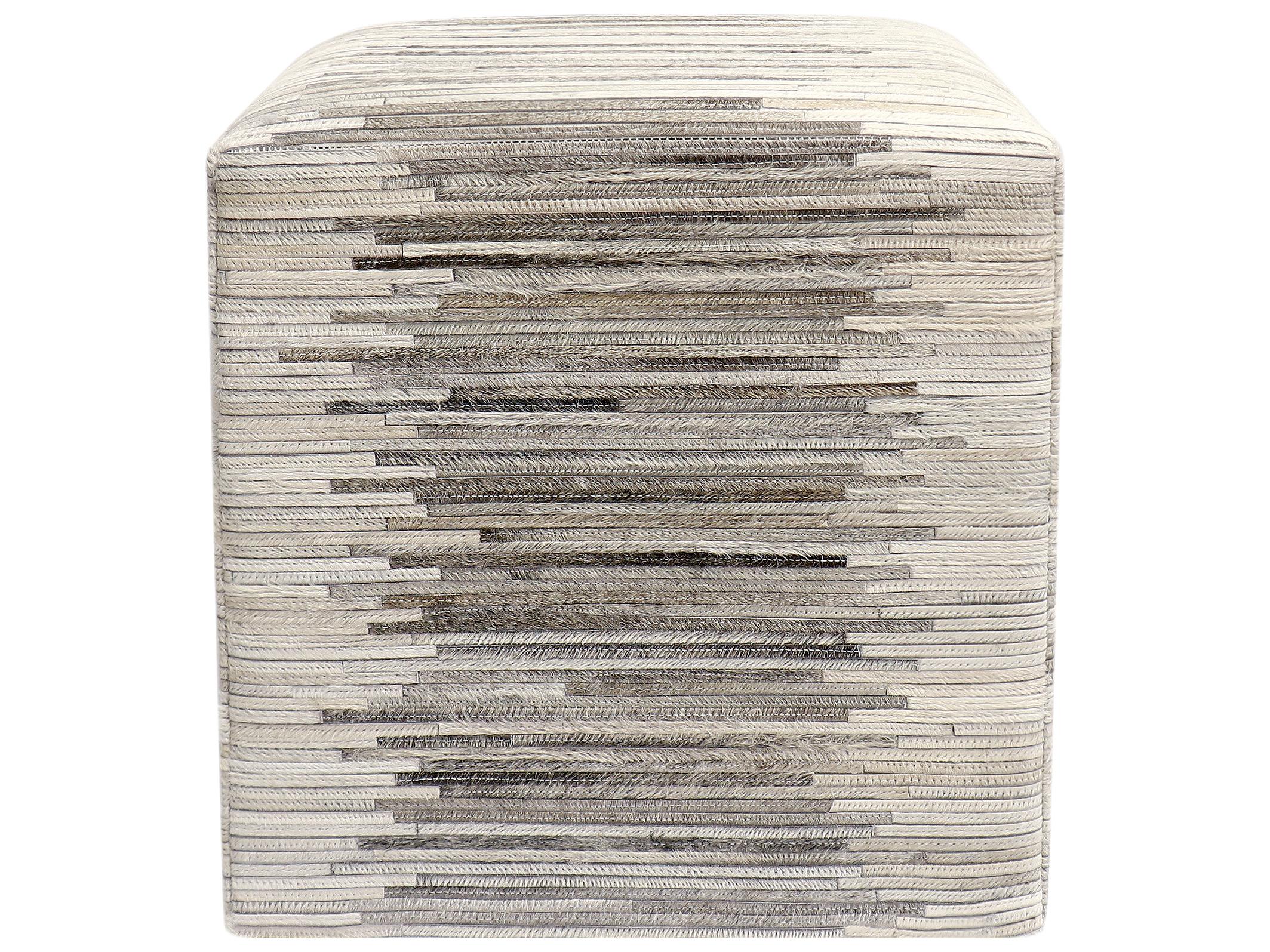 Pasargad Home Galaxy Cowhide Silver Pouf
