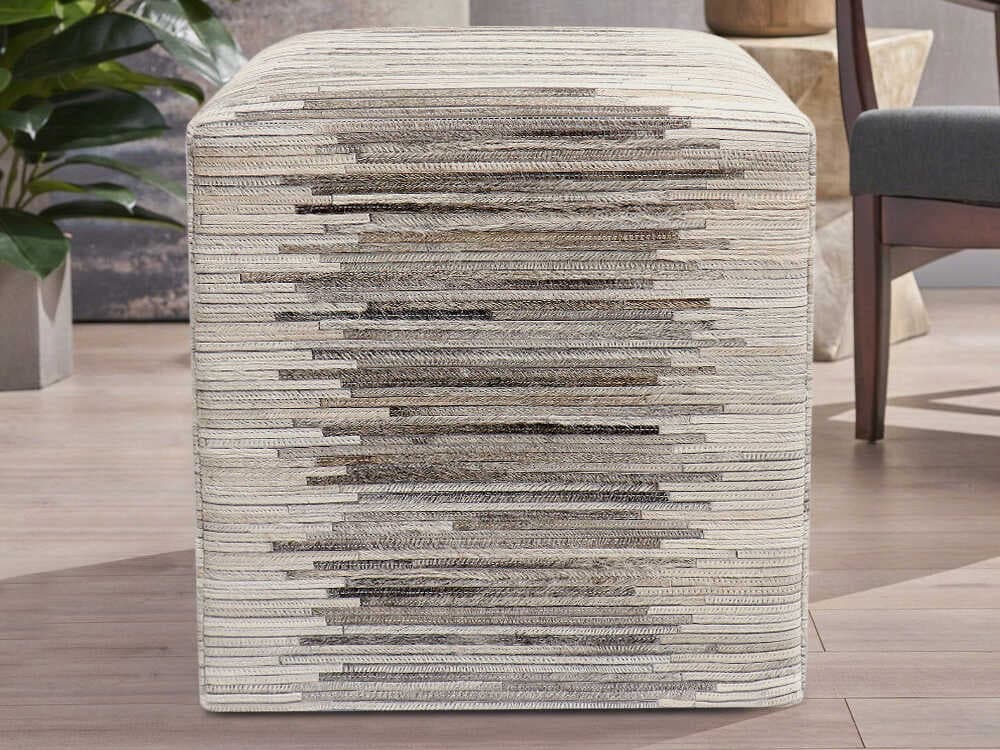 Pasargad Home Galaxy Cowhide Silver Pouf