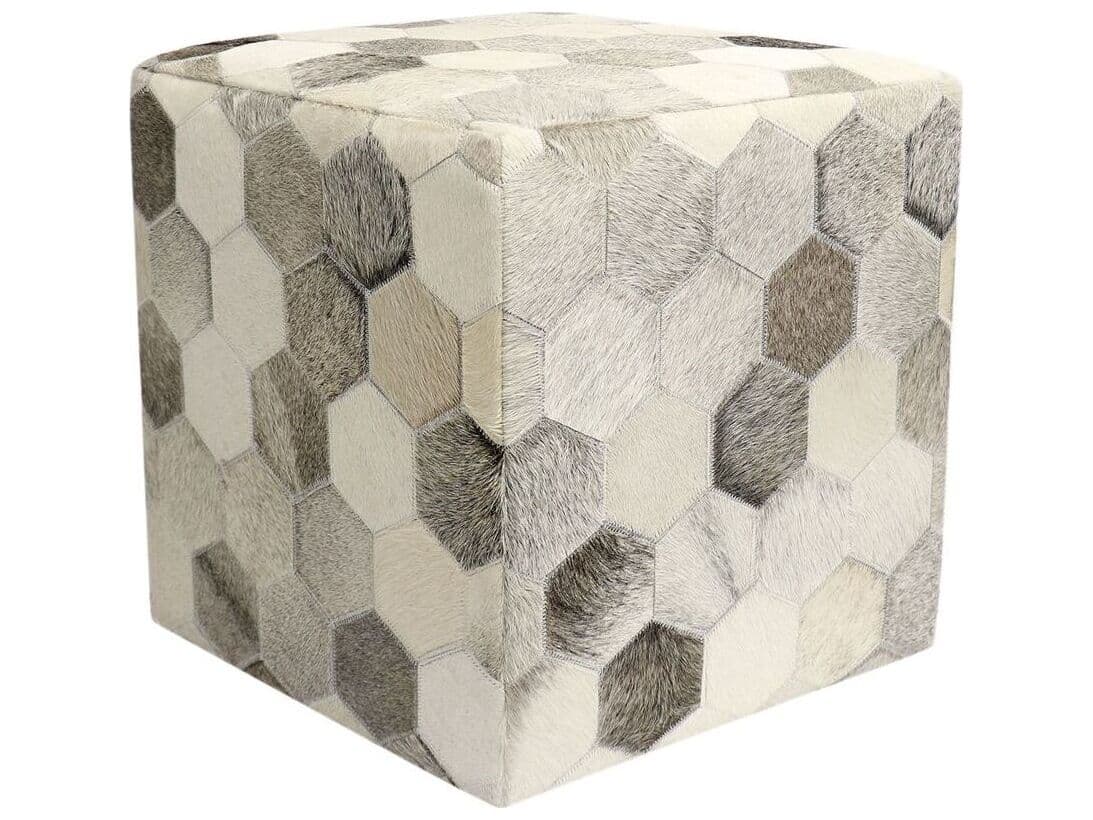 Pasargad Home Galaxy Cowhide Silver Grey Pouf