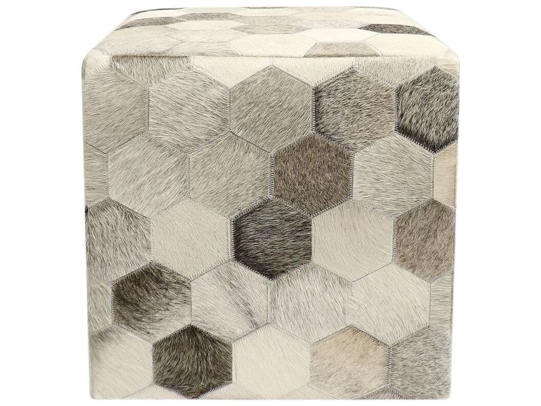 Pasargad Home Galaxy Cowhide Silver Grey Pouf