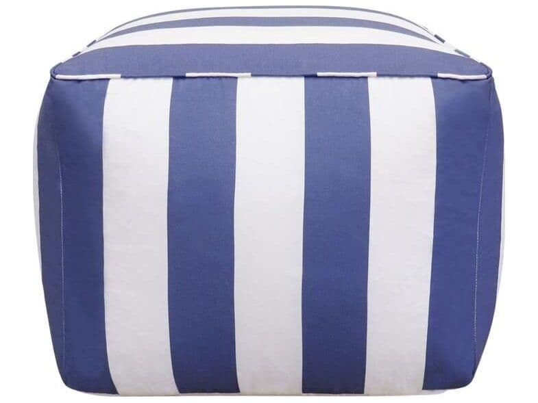 Pasargad Home Galaxy White Blue Upholstered Striped Pouf