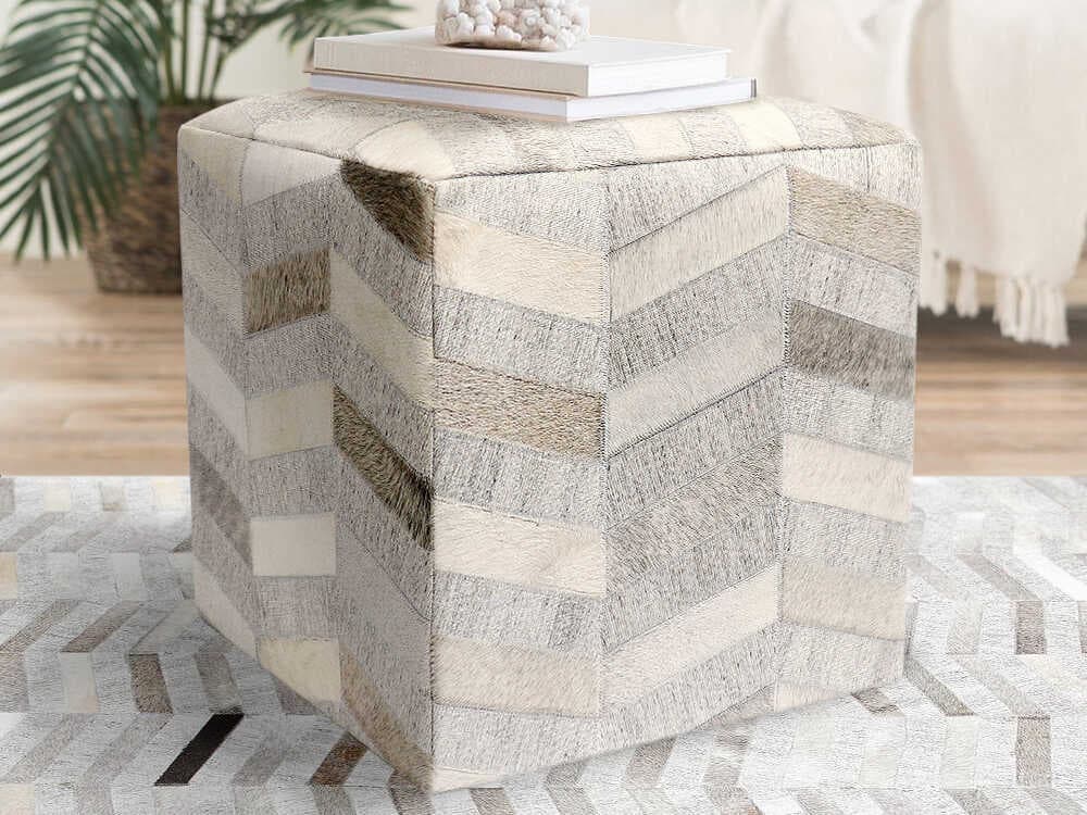 Pasargad Home Galaxy Silver Cowhide Ottoman