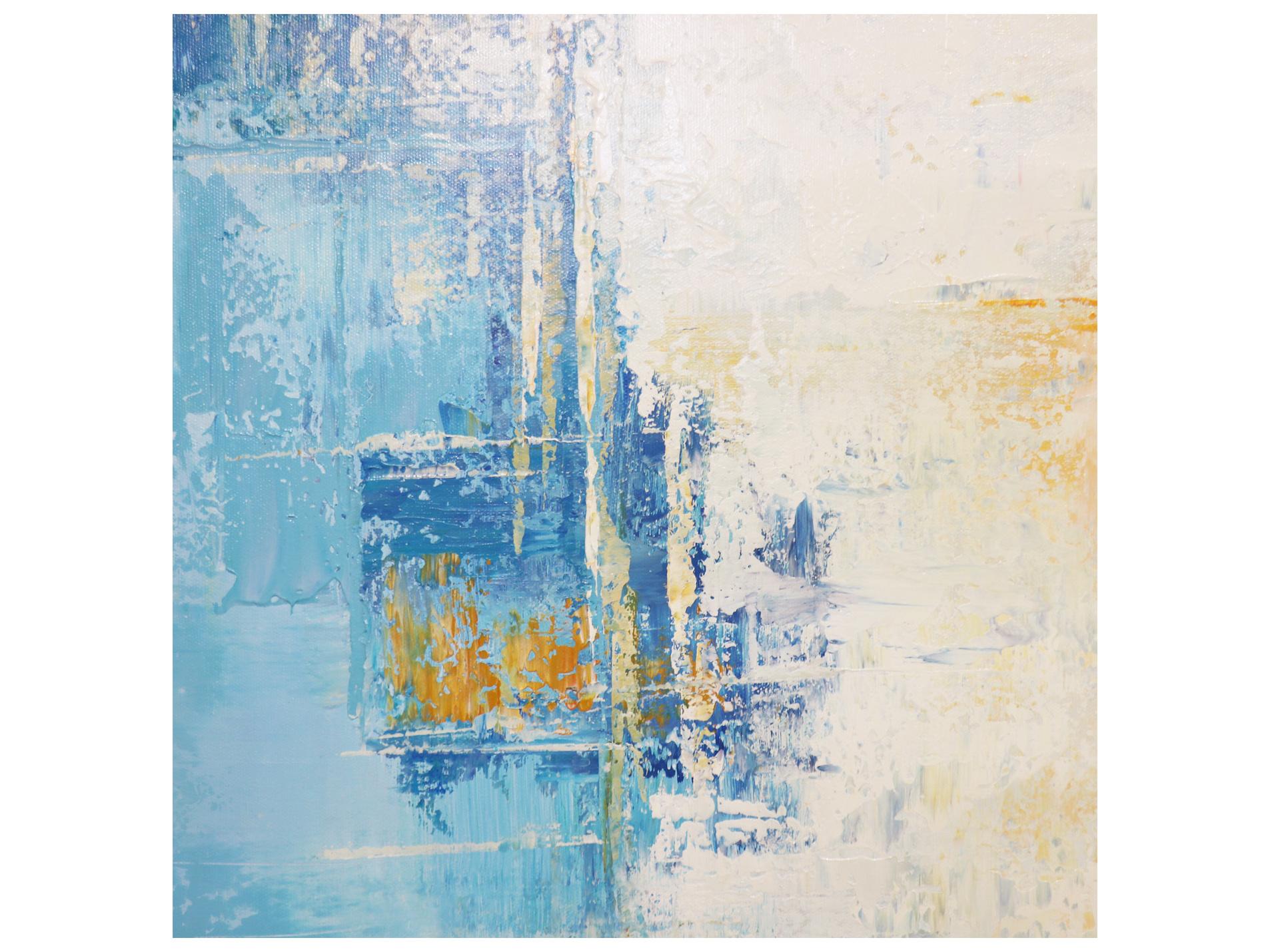 Pasargad Home Lush Azure Hand-Painted Blue & Multicolor Abstract Oil Painting