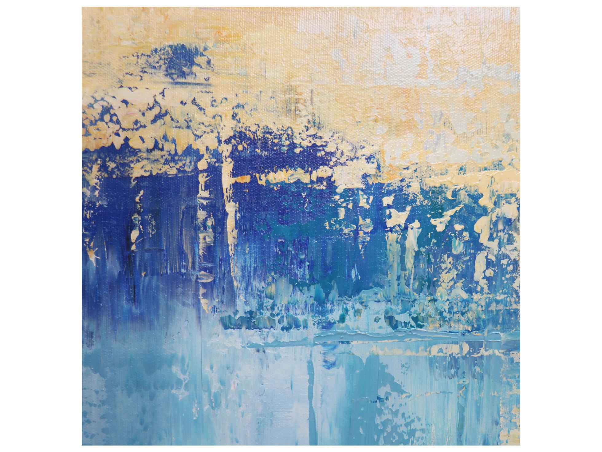 Pasargad Home Lush Azure Hand-Painted Blue & Multicolor Abstract Oil Painting