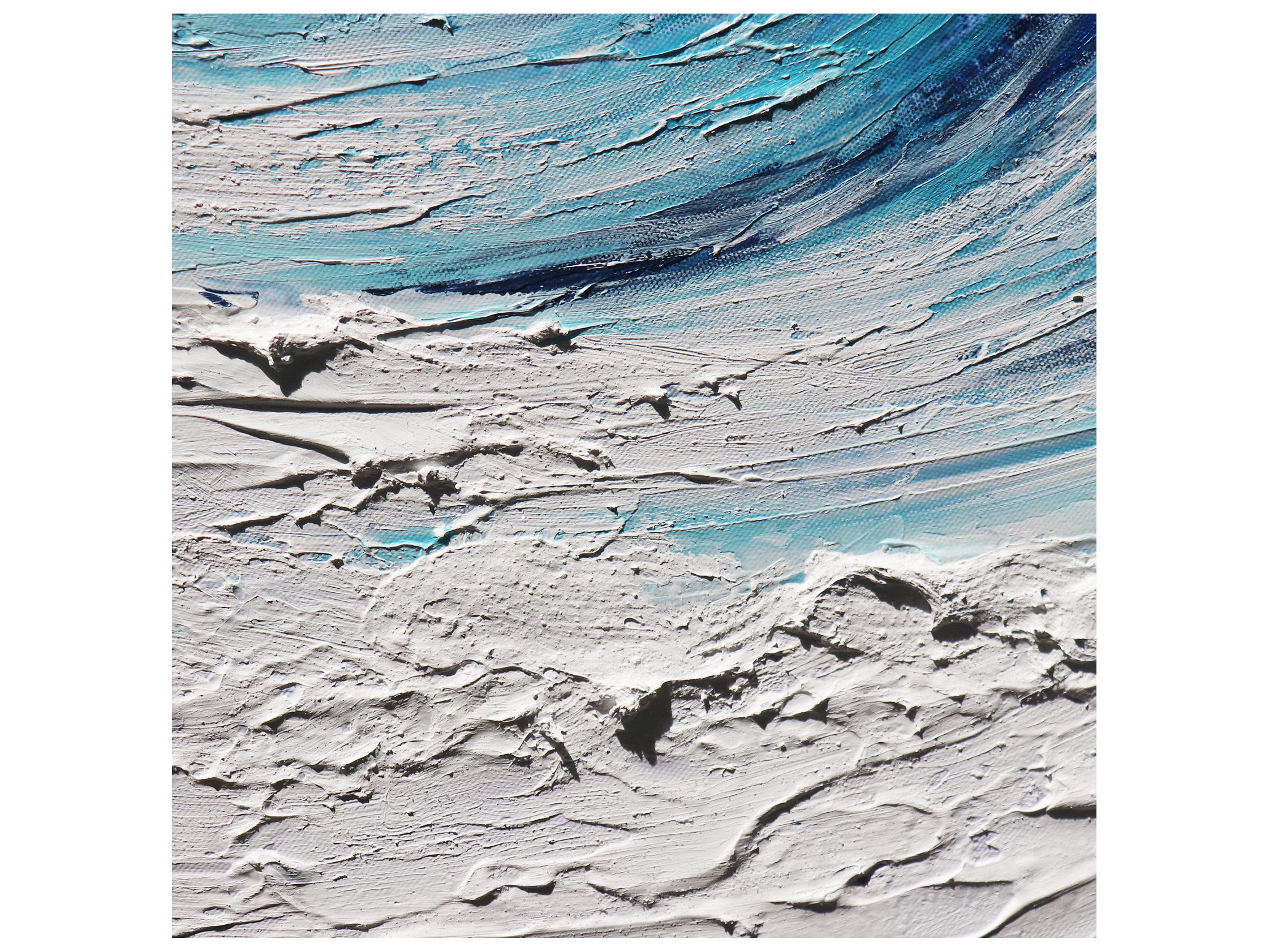 Pasargad Home Lush Blue Rise Hand-Painted Ocean Wave Canvas Wall Art