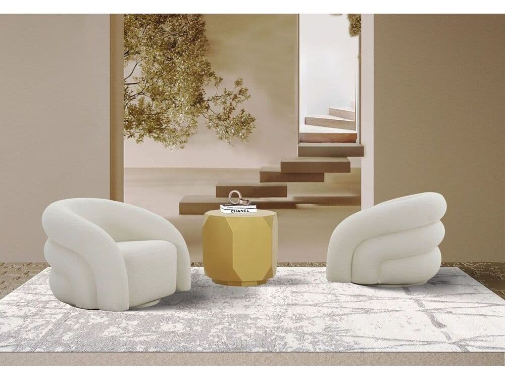 Pasargad Home Noho Azzurro Swivel White Accent Chair