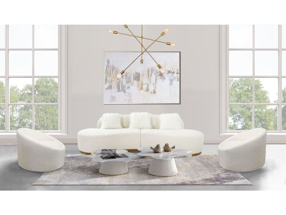 Pasargad Home Noho Simona Ivory Gold White Upholstered Sofa