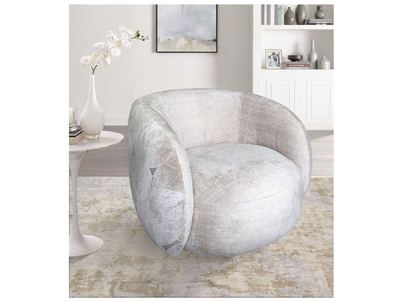 Pasargad Home Noho Napoli Swivel White Accent Chair