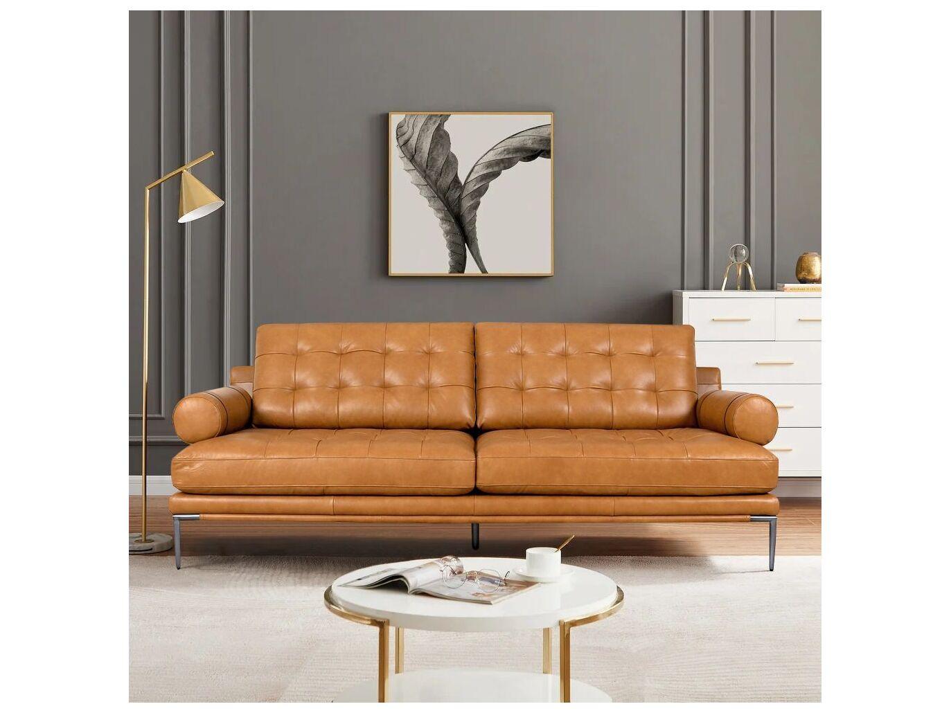 Pasargad Home Vicenza Kimberly Brown Leather Sofa