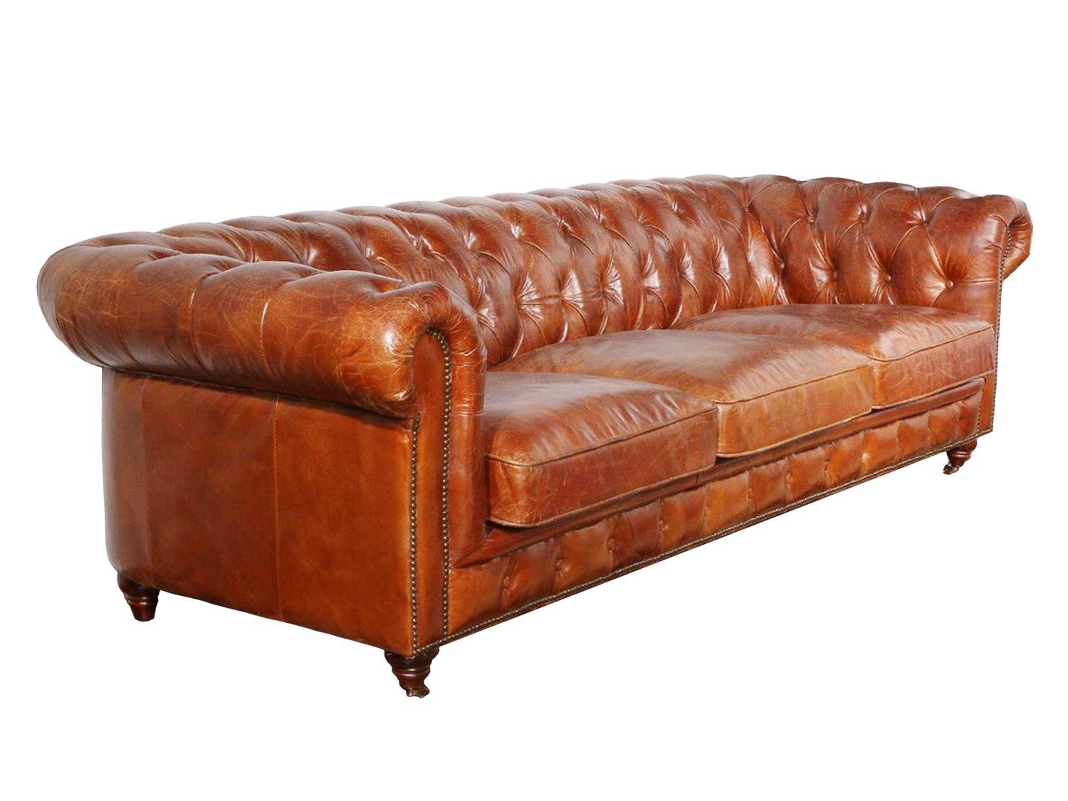 Pasargad Home Paris Club Chester Bay Brown Leather Sofa