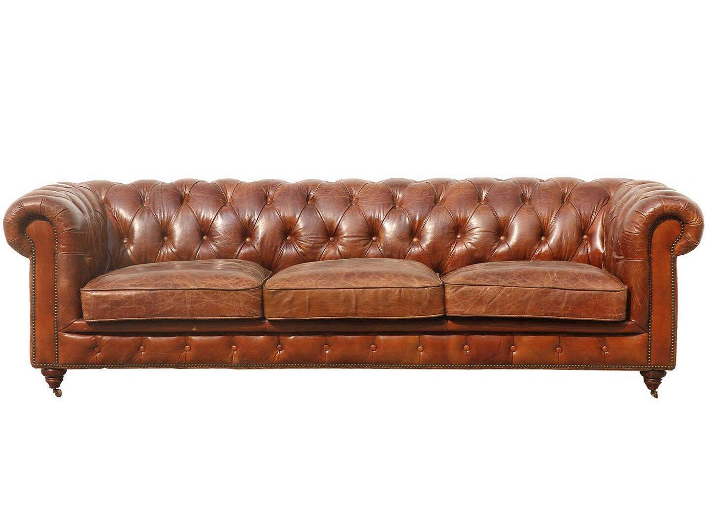 Pasargad Home Paris Club Chester Bay Brown Leather Sofa