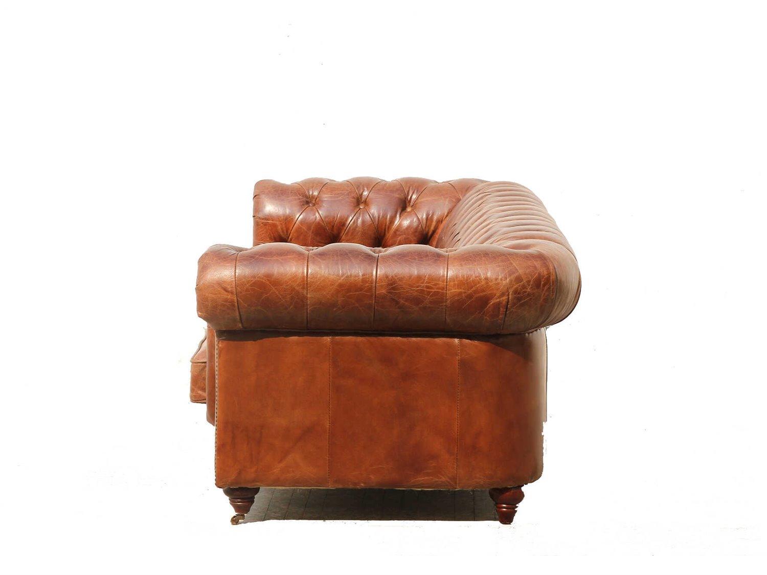 Pasargad Home Paris Club Chester Bay Brown Leather Sofa