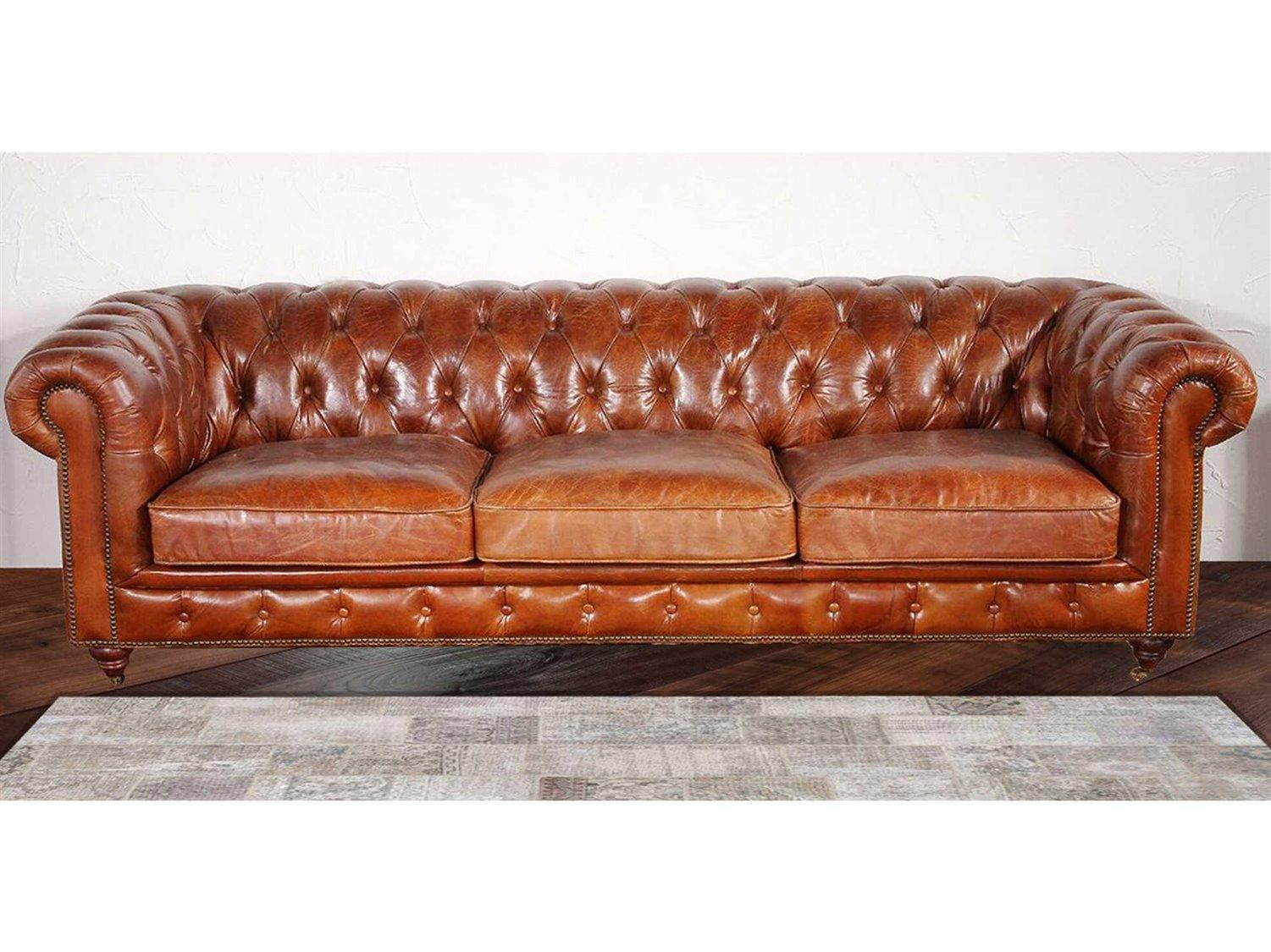 Pasargad Home Paris Club Chester Bay Brown Leather Sofa