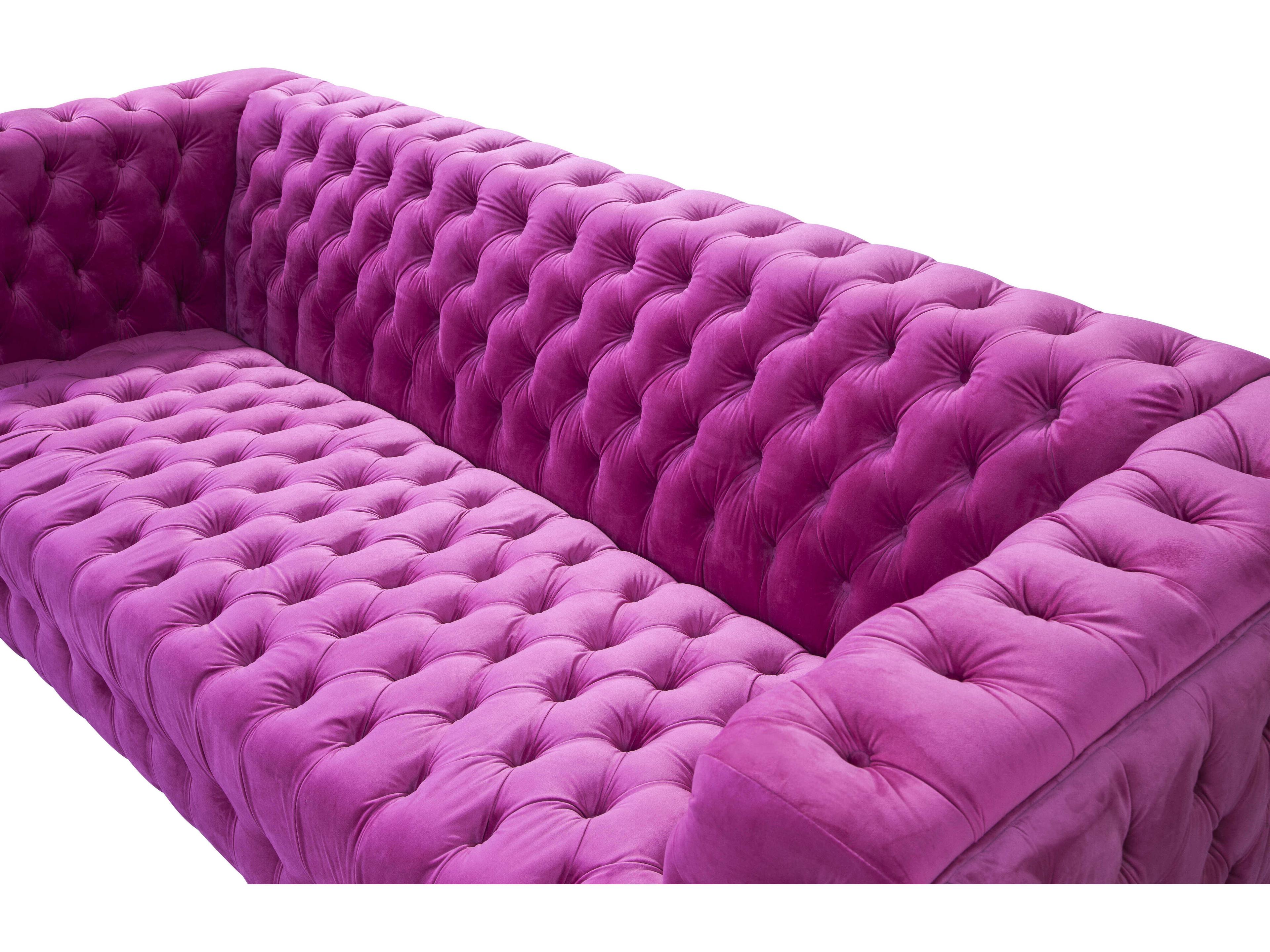 Pasargad Home Vicenza Fuschia Pink Velvet Upholstered Sofa