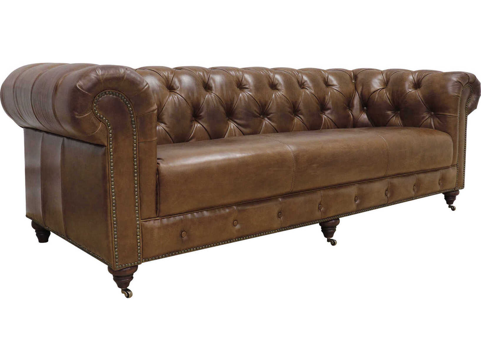 Pasargad Home Paris Club Chester Bay Brown Leather Sofa