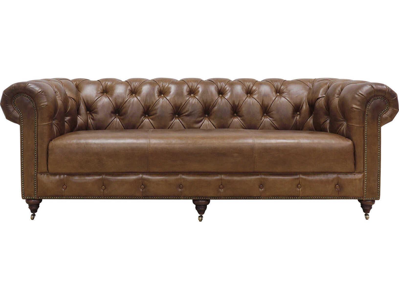Pasargad Home Paris Club Chester Bay Brown Leather Sofa