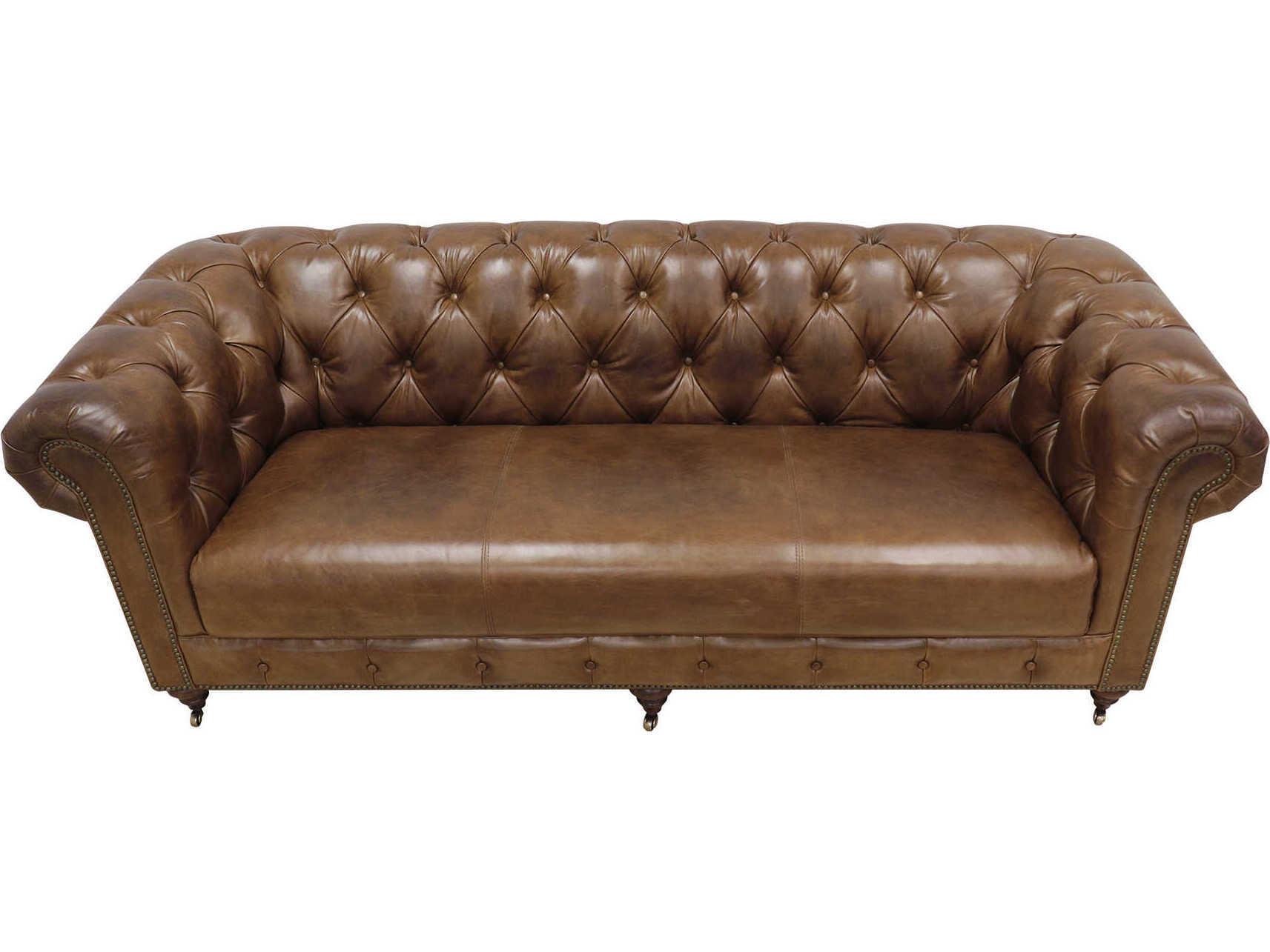Pasargad Home Paris Club Chester Bay Brown Leather Sofa