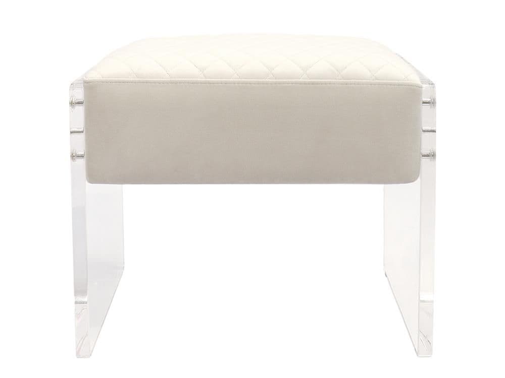 Pasargad Home Tribecca Ivory Clear White Velvet Upholstered Accent Stool