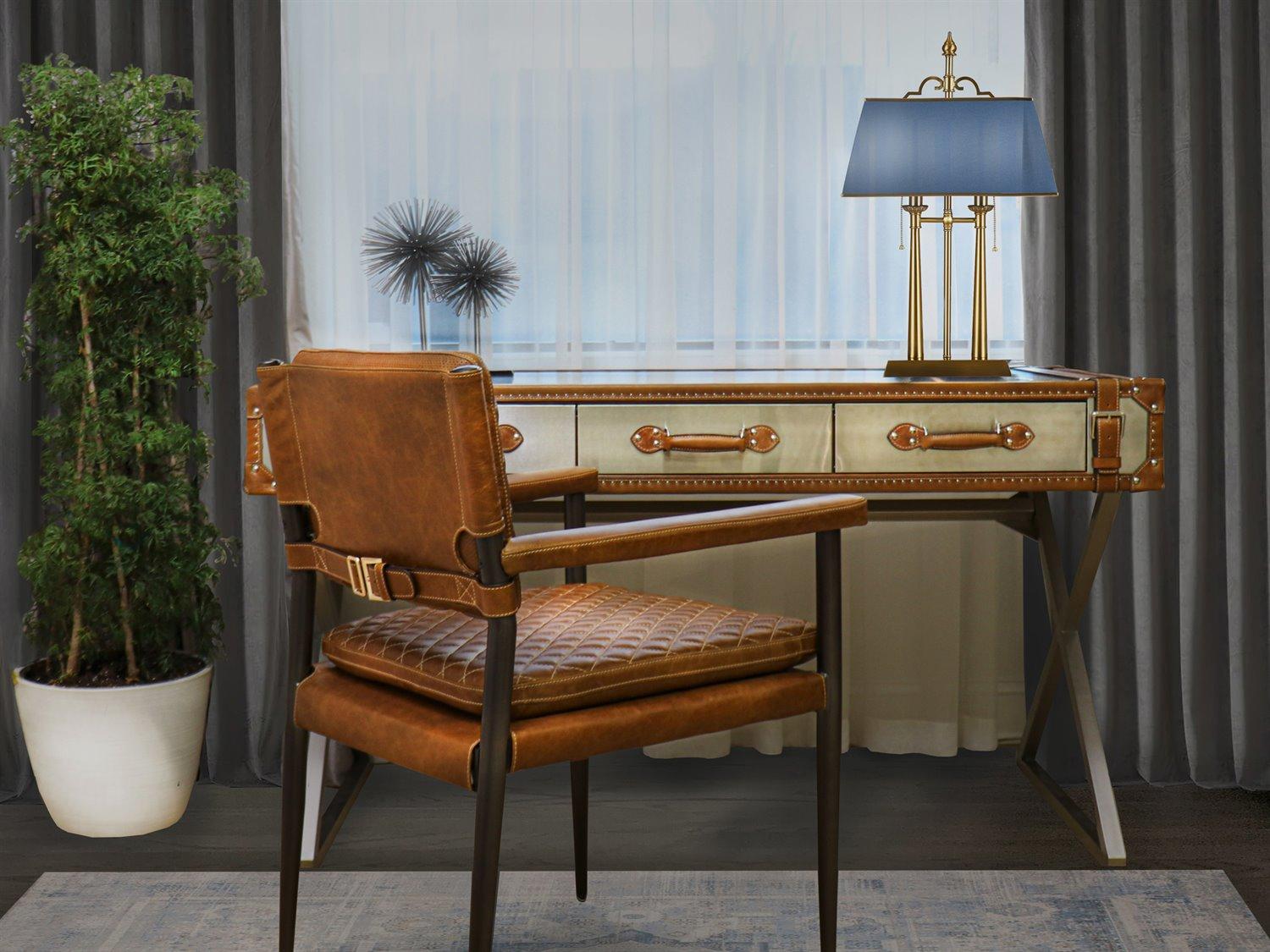 Pasargad Home Regal Executive Brushed Gold Blue Traditional Table Lamp