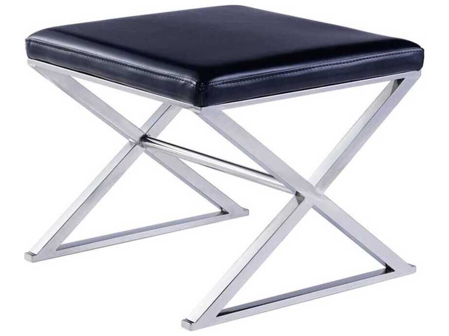 Pasargad Home Luxe Black Chrome Silver Faux Leather Accent Bench