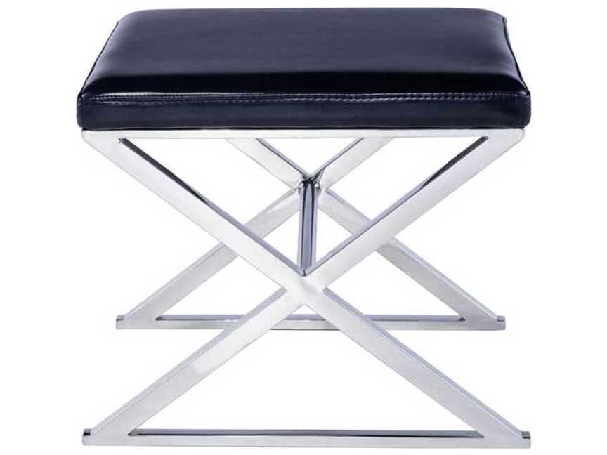 Pasargad Home Luxe Black Chrome Silver Faux Leather Accent Bench